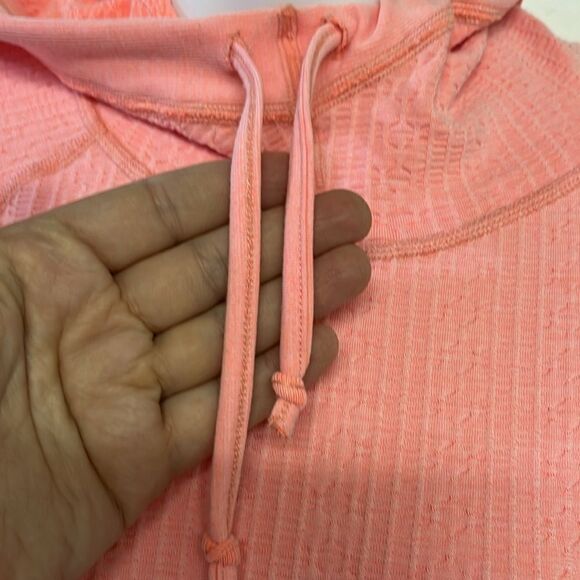 Athleta Bright Salmon Pullover Fitted Hoodie with Drawstrings & Thumb Holes- Med - Picture 7 of 11